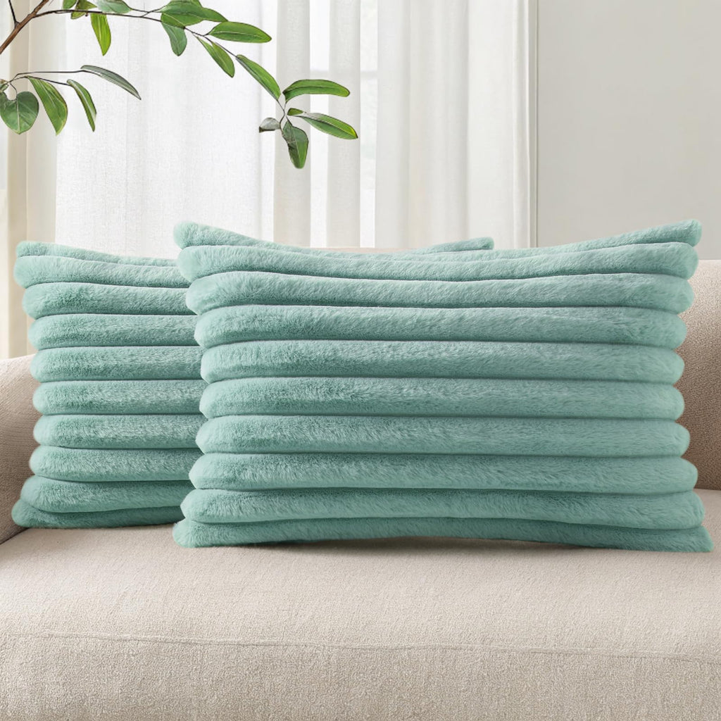 Pallene Faux Fur Decorative Throw Pillow Covers 18x18 Set of 2, Cream White