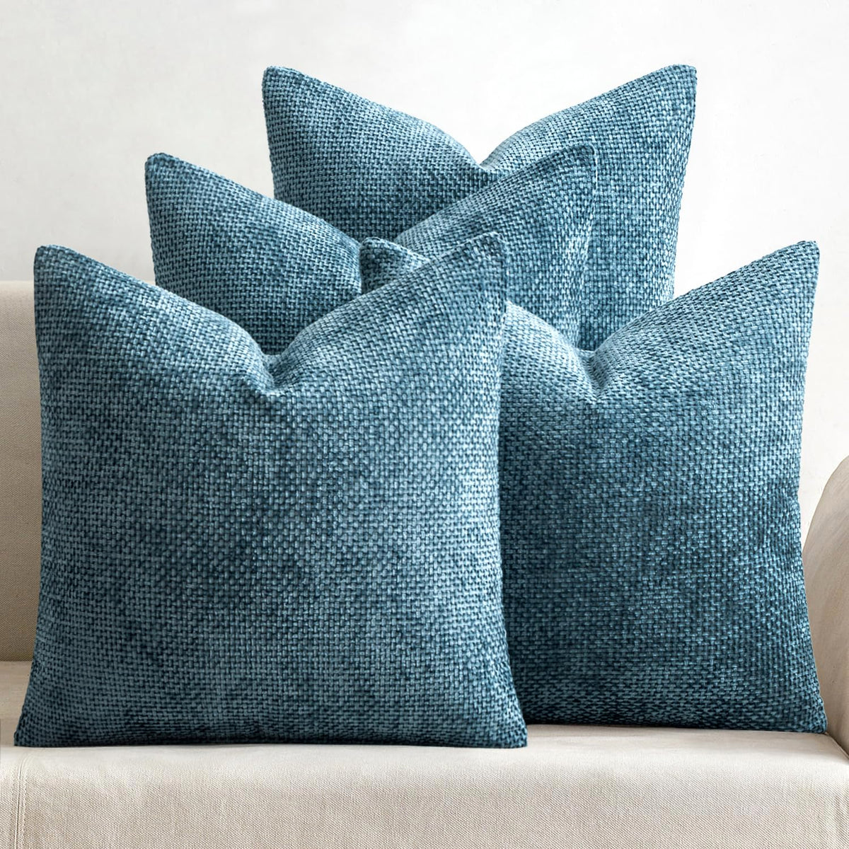 MIULEE Soft Decorative Chenille Pillow Covers Blue Series 18x18 Pack of 4