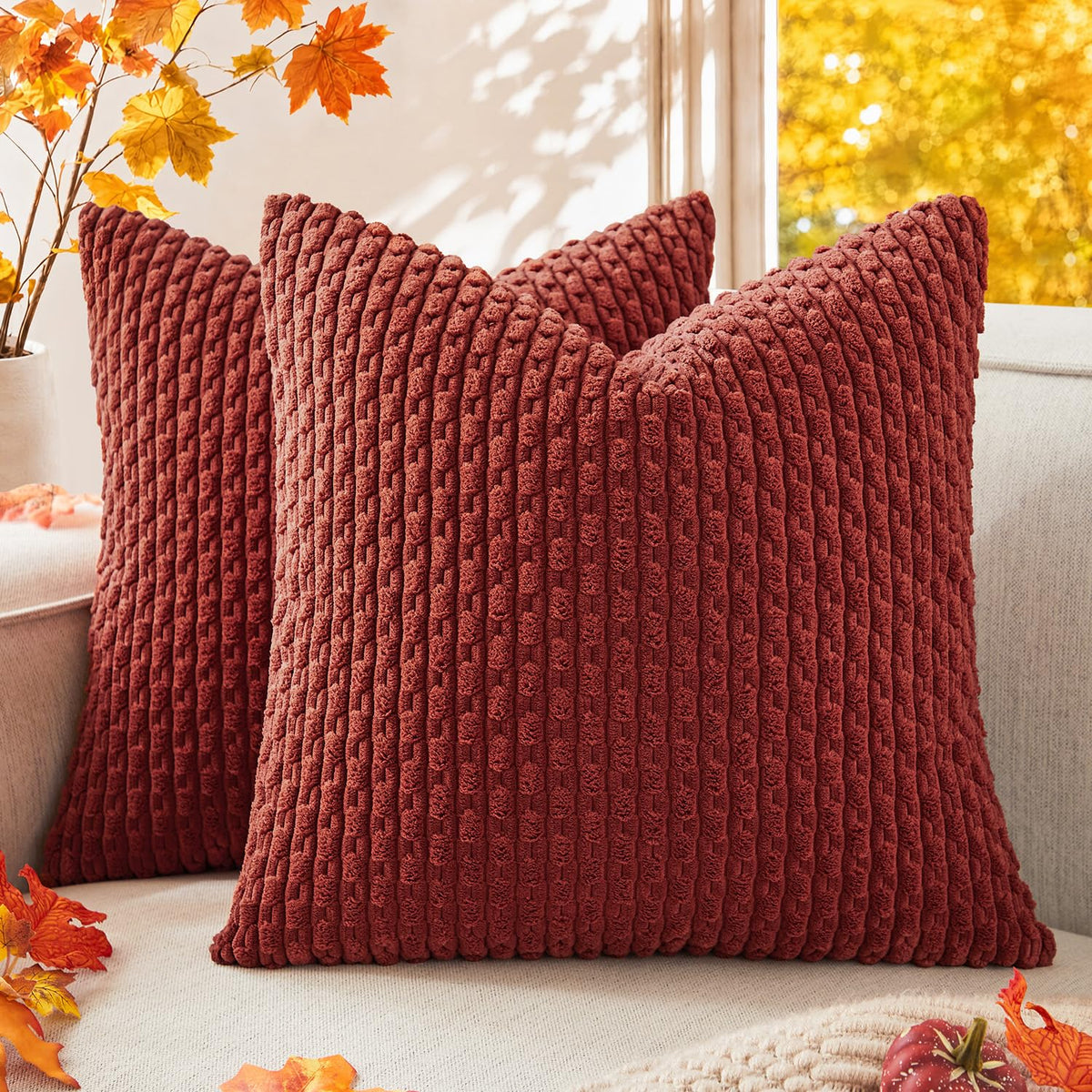Kevin Textile Soft Corduroy 18x18 Inch Pillow Covers 2 Pack, Sage Green