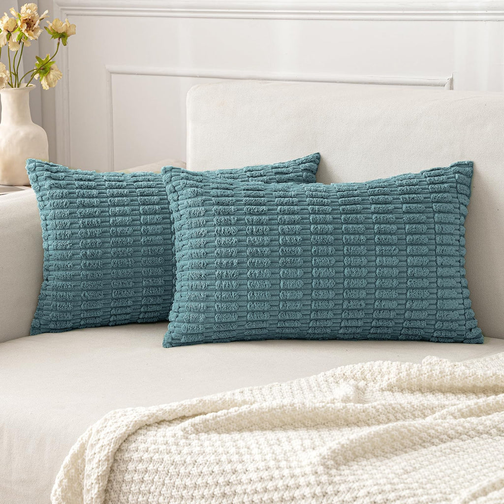 MIULEE Fall Corduroy Decorative Throw Pillow Covers 18x18 Rust Pack of 2