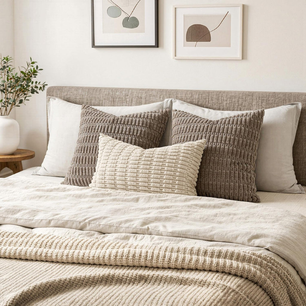 MIULEE Lumbar Corduroy Decorative Throw Pillow Covers 12x20 Cream White