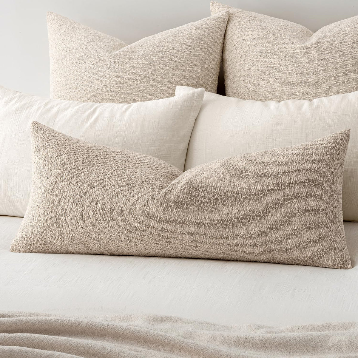 MIULEE Textured Boucle Lumbar Pillow Cover for Bed 12x20 Olive Green