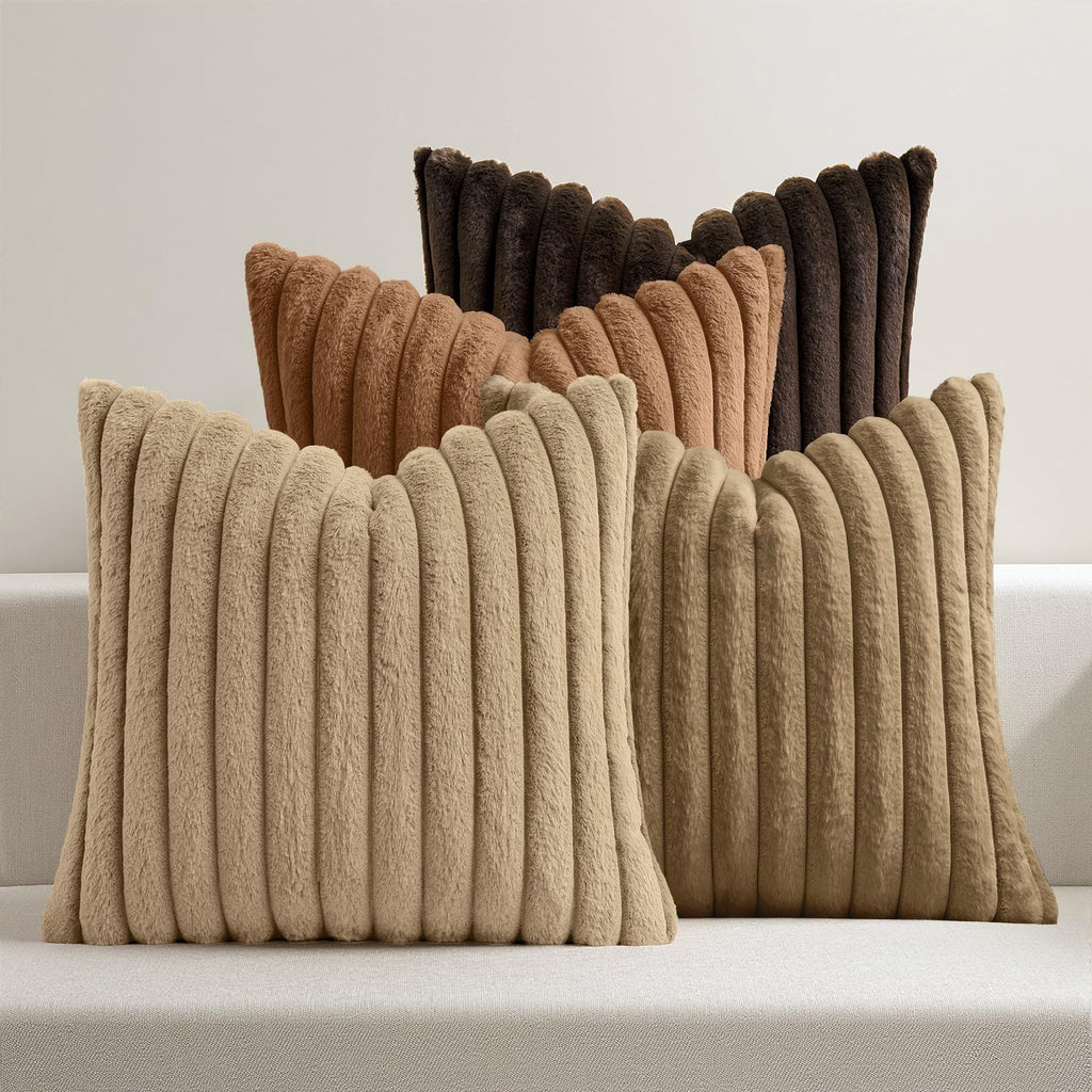 MIULEE Faux Fur Plush Decorative Throw Pillow Covers 18x18, Navy Blue