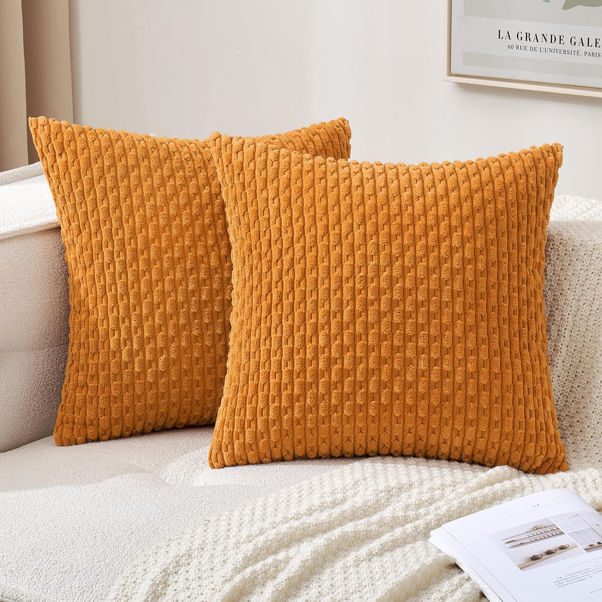 MIULEE Decorative Throw Pillow Covers 20x20 Cream White Textured Corduroy