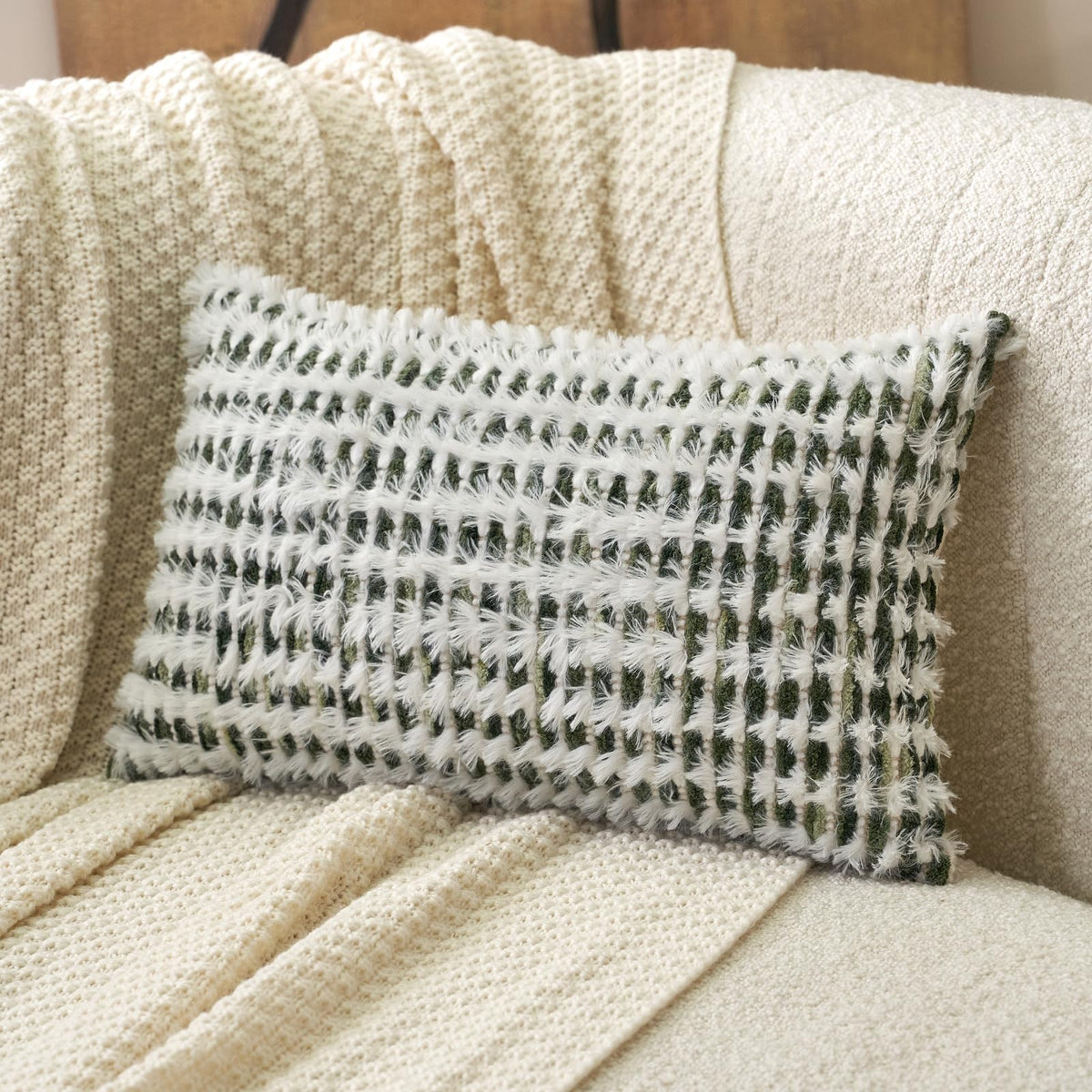 Aeckself Boho Chenille Tufted Pillow Cover 20 x 20 Inch, Decorative Square Throw Pillow Cover Neutral Pillowcase for Couch Bedroom Living Room, Orange White