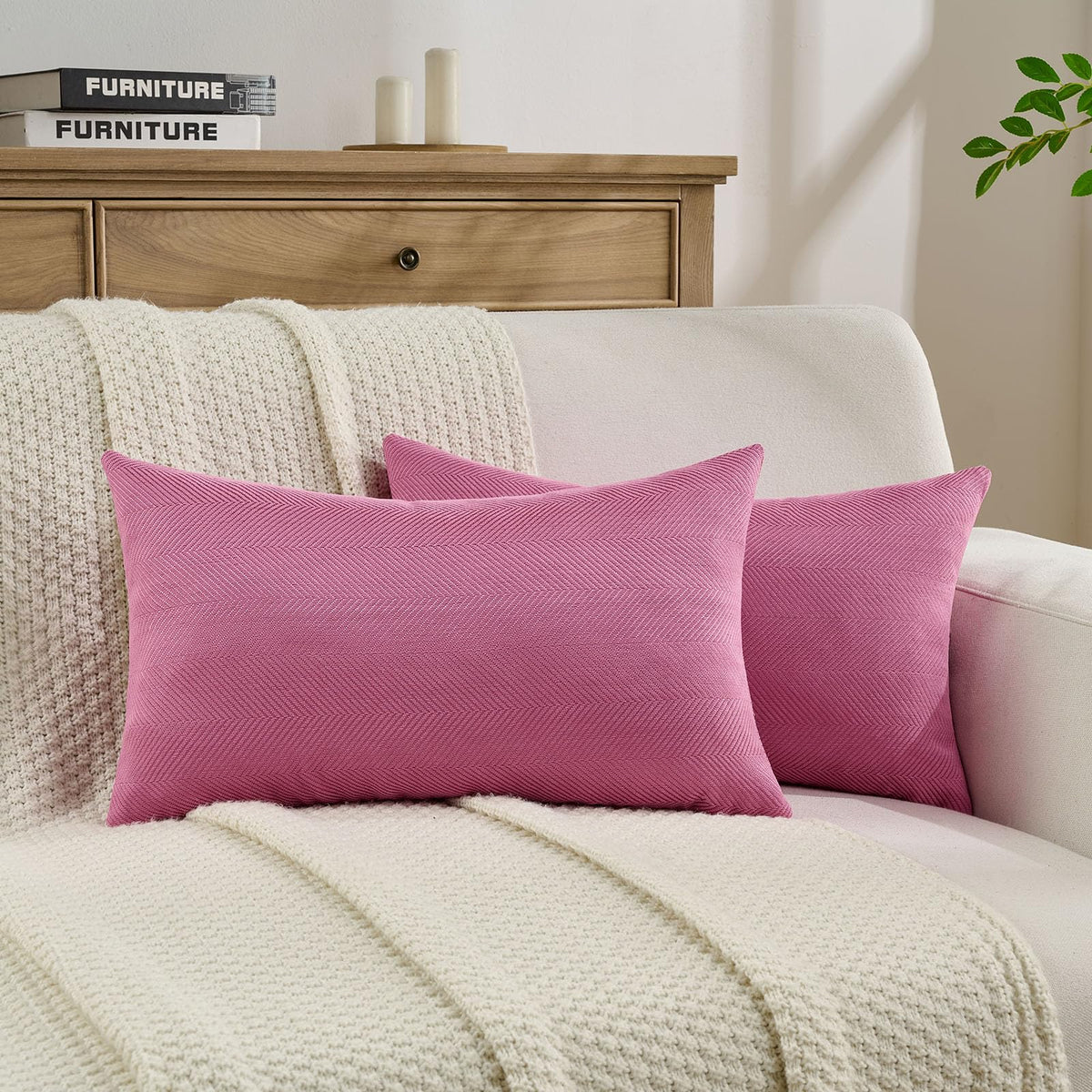 FUTEI Pack of 2 Chenille Throw Pillow Covers 18x18 Inch, Black
