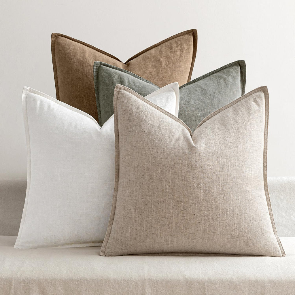 MIULEE Neutral Boho Linen Decorative Pillow Covers 18x18 Inch Pack of 4
