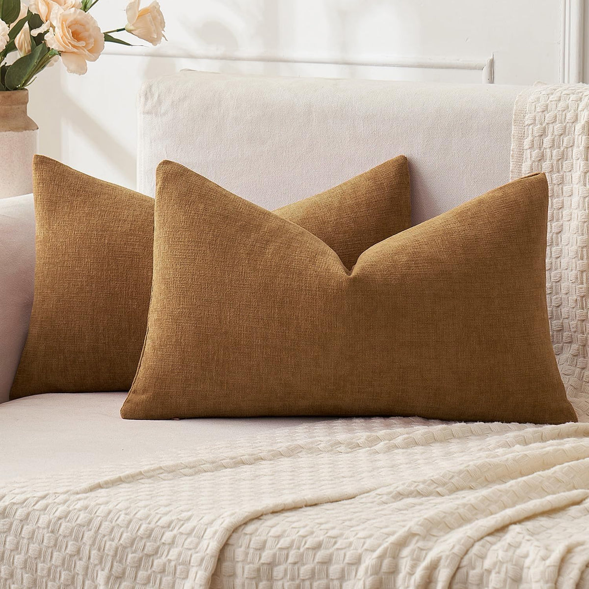MIULEE Olive Green Chenille Couch Throw Pillow Covers, 18x18