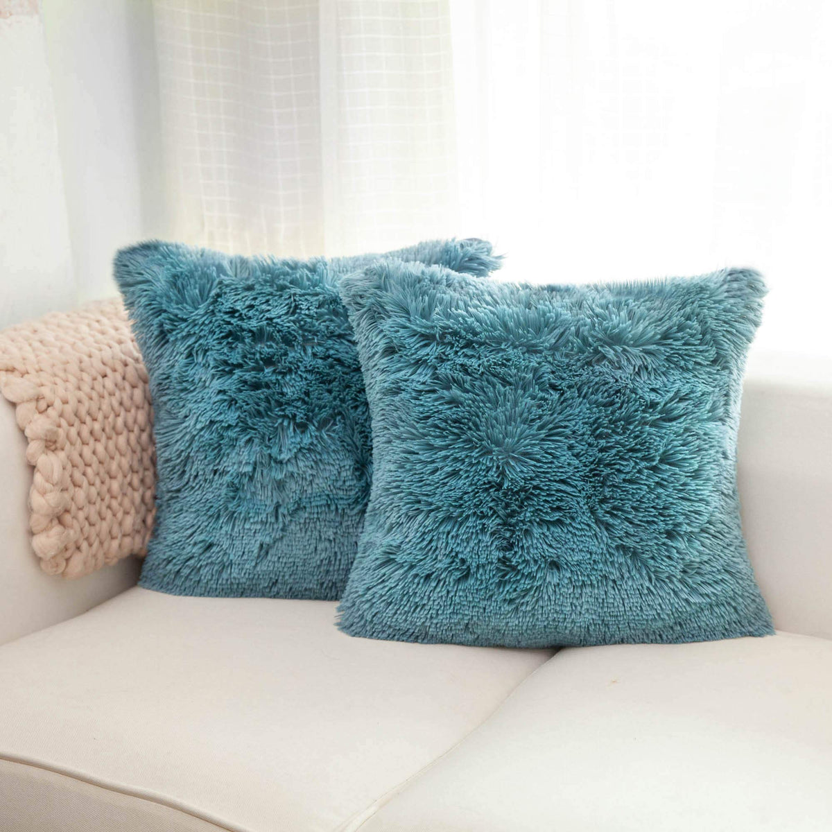 NordECO HOME Luxury Soft Faux Fur Fleece Cushion Cover Pillowcase Spring Decorative Throw Pillows Covers, No Pillow Insert, 18" x 18" Inch, White, 2 Pack