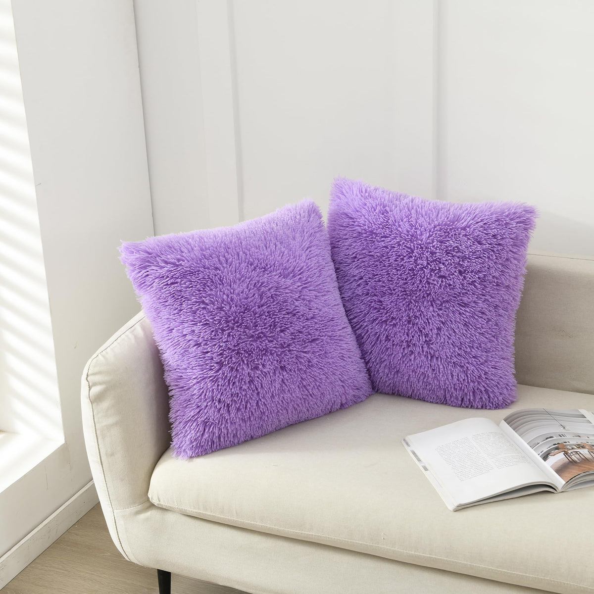 NordECO HOME Luxury Soft Faux Fur Fleece Cushion Cover Pillowcase Spring Decorative Throw Pillows Covers, No Pillow Insert, 18" x 18" Inch, White, 2 Pack