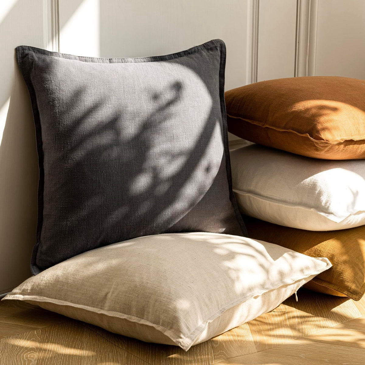Foindtower Linen Solid Decorative Throw Pillow Covers 20x20 Natural Beige