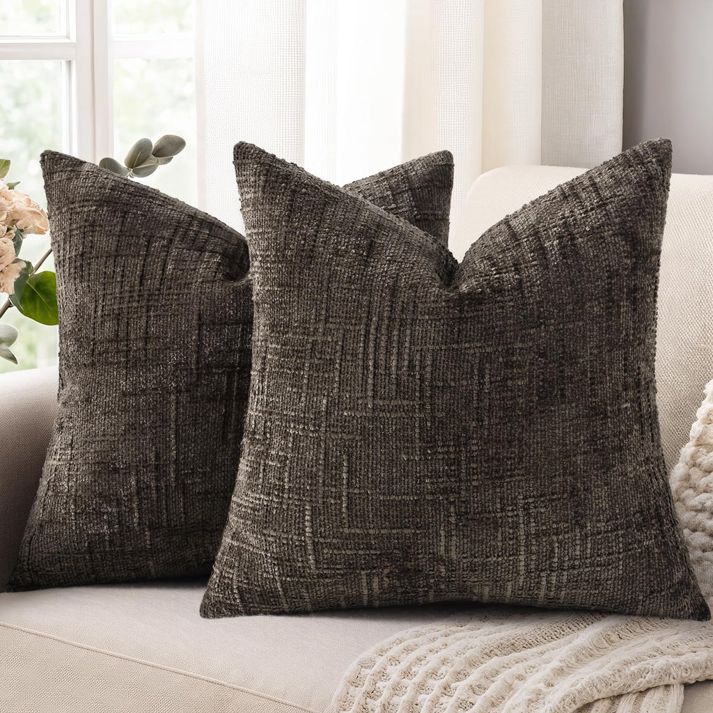 decorUhome Textured Chenille Throw Pillow Covers 18x18 Set of 2 Cream White