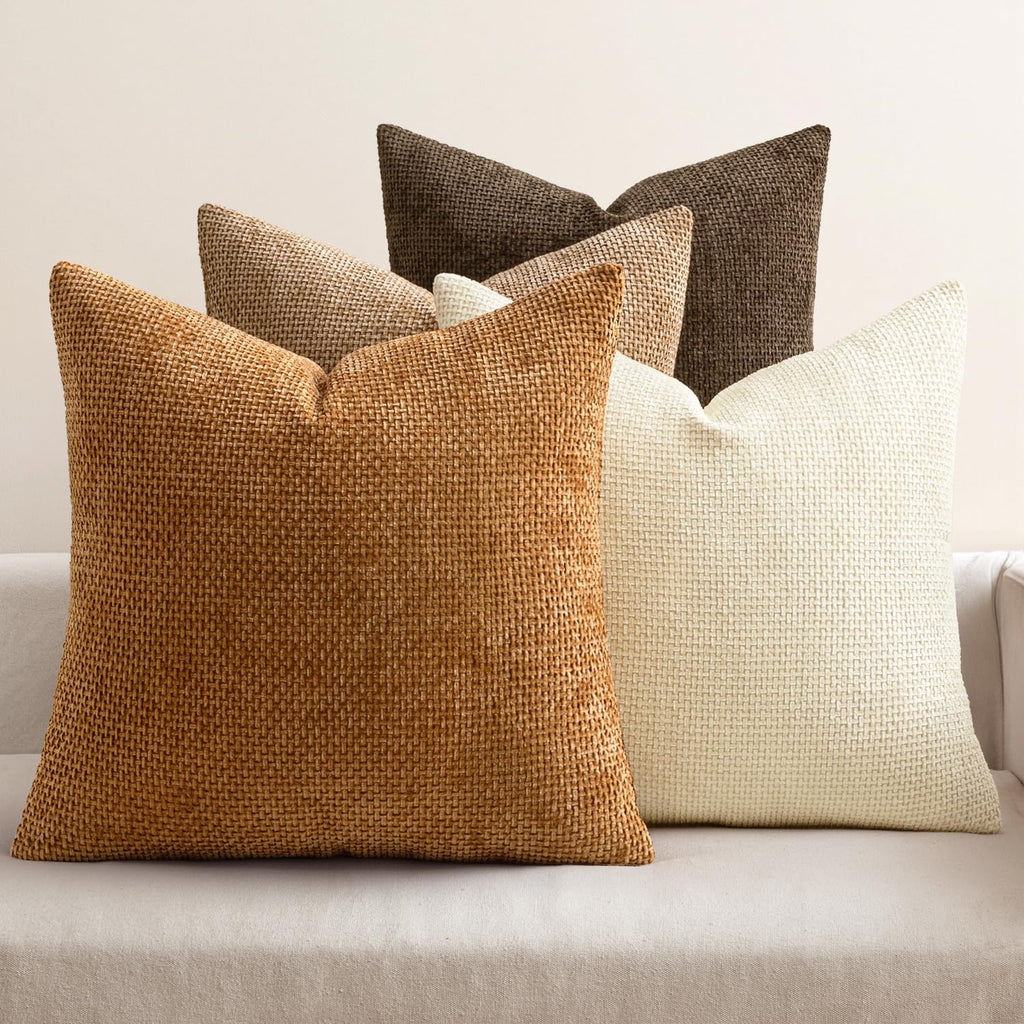 MIULEE Soft Decorative Chenille Pillow Covers Blue Series 18x18 Pack of 4
