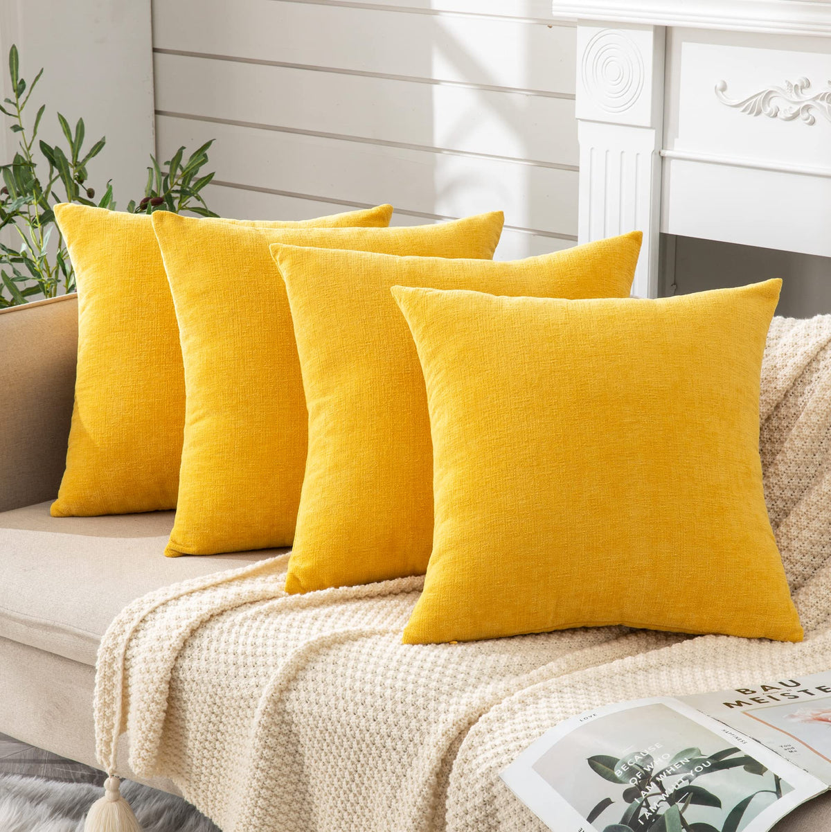 GAWAMAY Lumbar Support Pillow Decorative Rectangle Throw Pillow Covers 12"x20" Inch Set of 2, Soft Chenille Pillowcase for Living Room Bedroom Sofa Couch Cushion Cover Navy Blue 30x50cm (ONLY Covers)