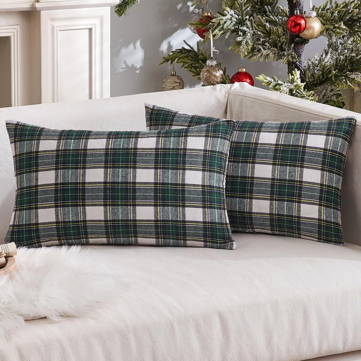 MIULEE Fall Plaid Pillow Covers Scottish Tartan 18x18 Brown