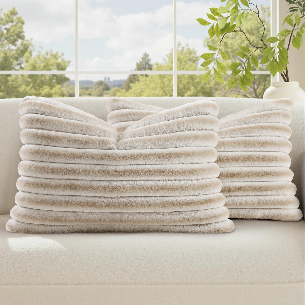 decorUhome Fall Faux Fur Throw Pillow Covers 18x18 Set of 2 Rust