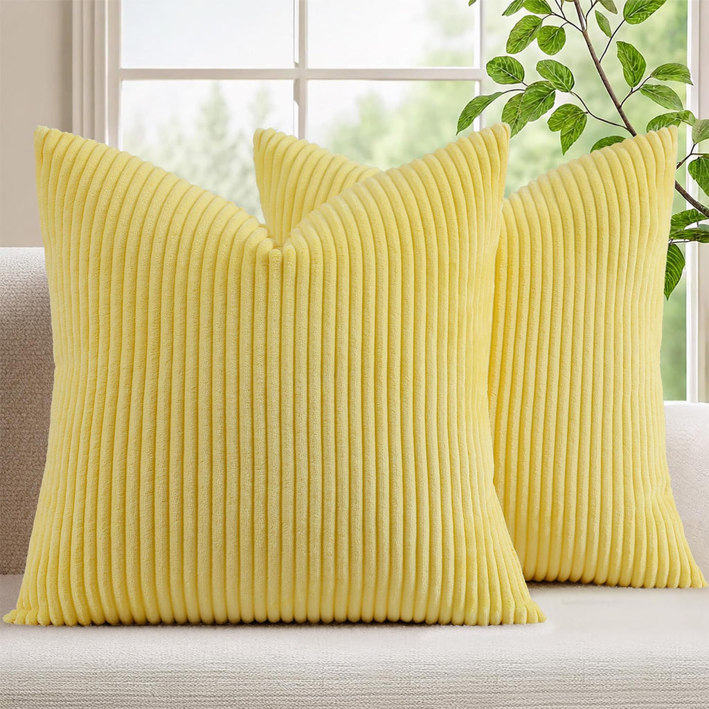 Mecatny Corduroy Fall Decorative Throw Pillow Covers 18x18 Set of 2 Khaki