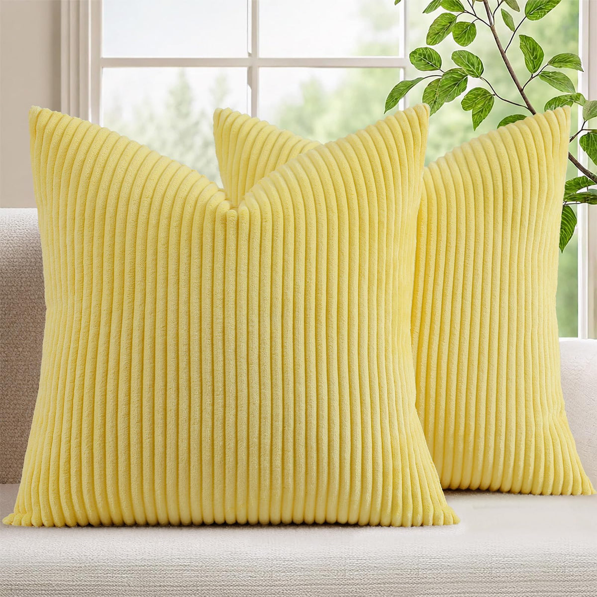 Mecatny Corduroy Fall Decorative Throw Pillow Covers 18x18 Set of 2 Khaki