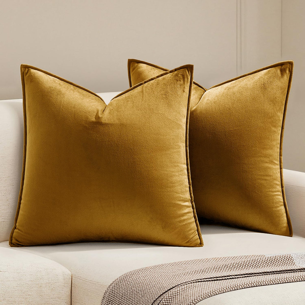 MIULEE Decorative Brown Velvet Throw Pillow Covers for Couch 22x22 Inch