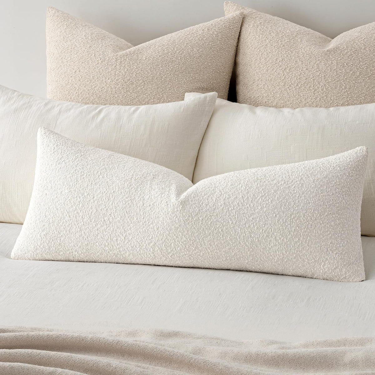 MIULEE Textured Boucle Lumbar Pillow Cover for Bed 12x20 Olive Green
