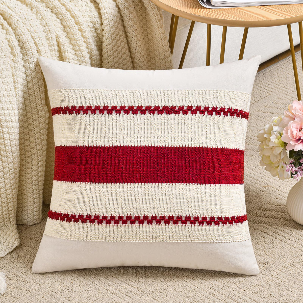 Fancy Homi Set of 1 Sage Green Boho Lumbar Decorative Throw Pillow Covers 12x20 Inch for Living Room Bedroom Couch Bed Chair, Rustic Retro Cushion Case, Bohemian Room Home Decor