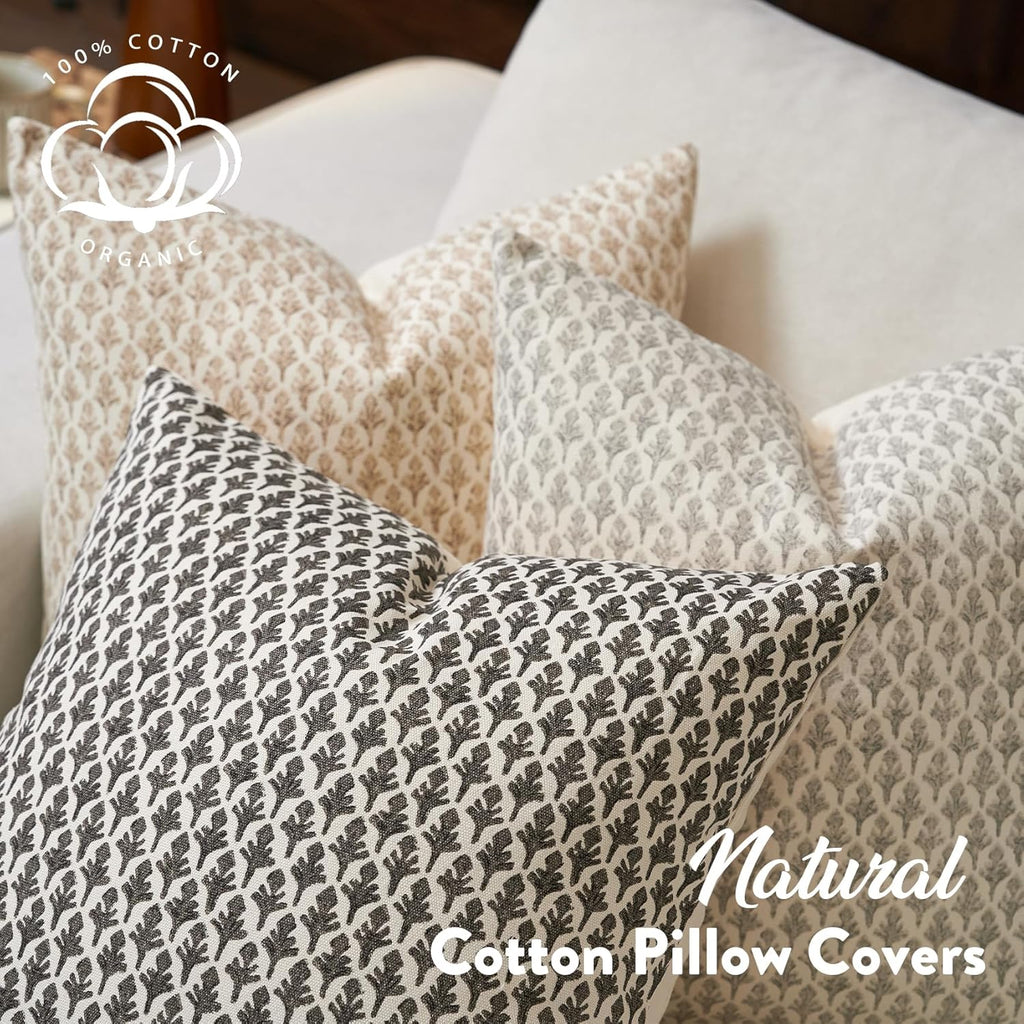 FIOUOVO Floral Pillow Covers 18x18 Pillow Cover Block Print Couch Pillows for Living Room Decorative Neutral Accent Throw Pillow Covers, 1PC, Light Taupe