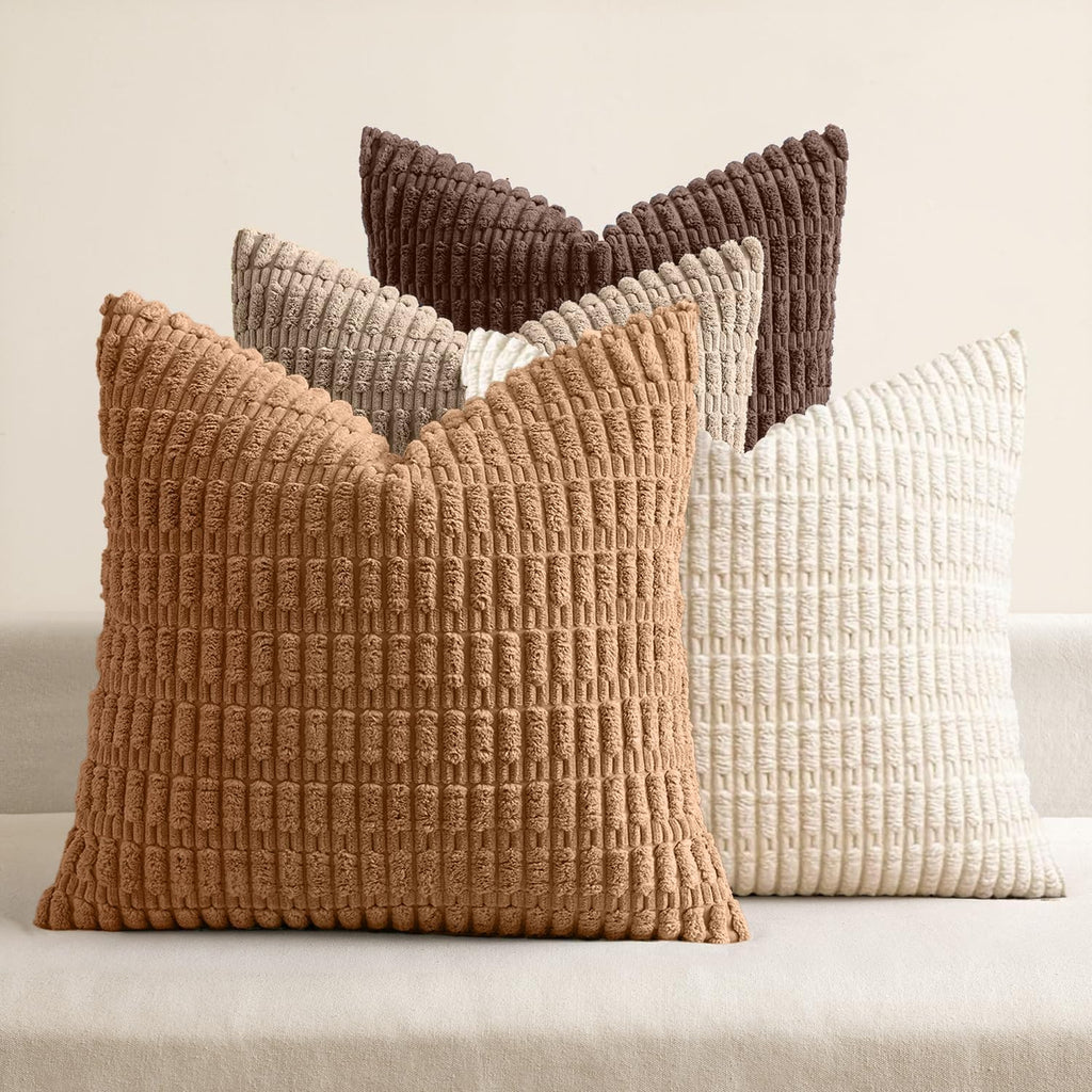 MIULEE Pack of 4 Corduroy Decorative Throw Pillow Covers 18x18 Inch Brown