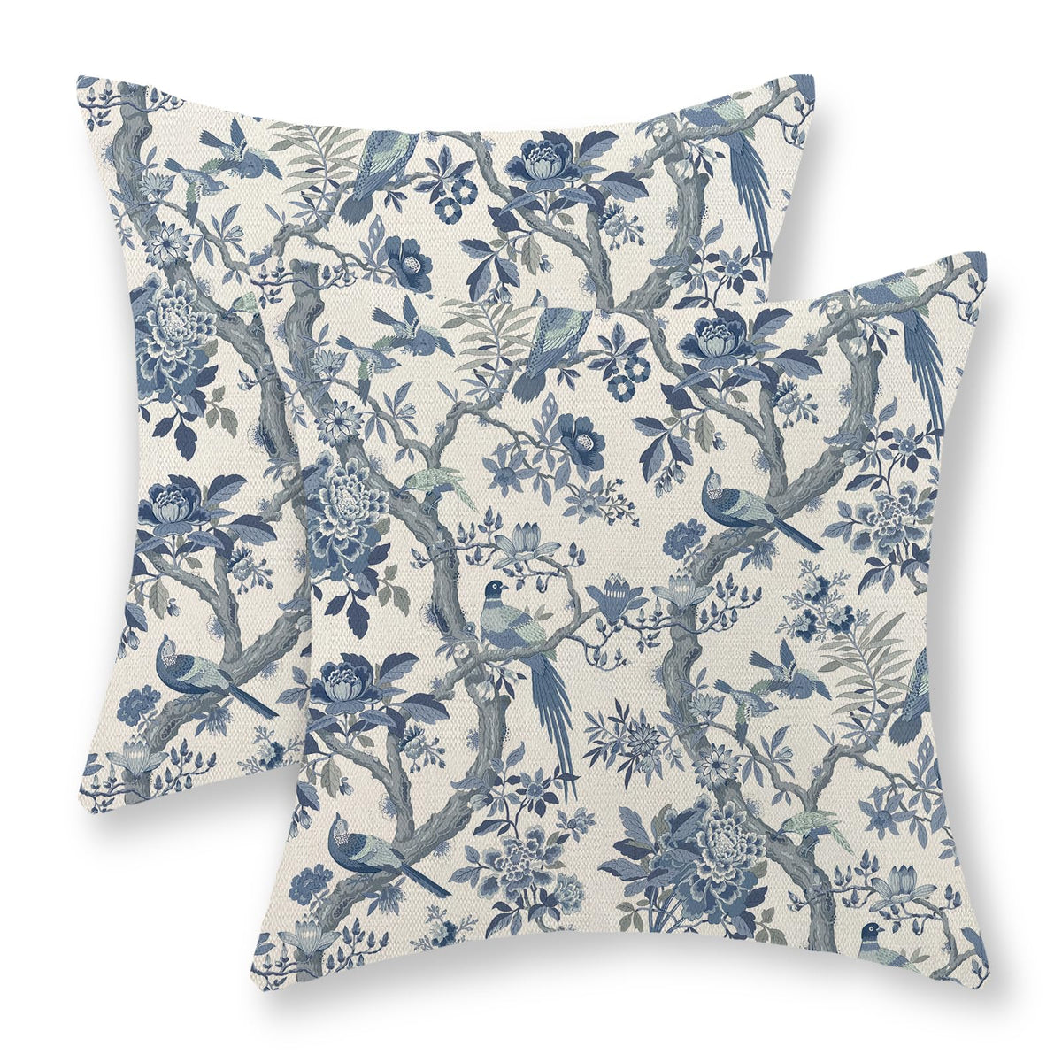 Chinoiserie Pillow Covers 18x18 Set of 2 Blue Green Bird Floral Throw Pillows Vintage Blue Flowers Decorations Outdoor Pillowcase Chinoiserie Decor Farmhouse Linen Cushion Case for Couch Home