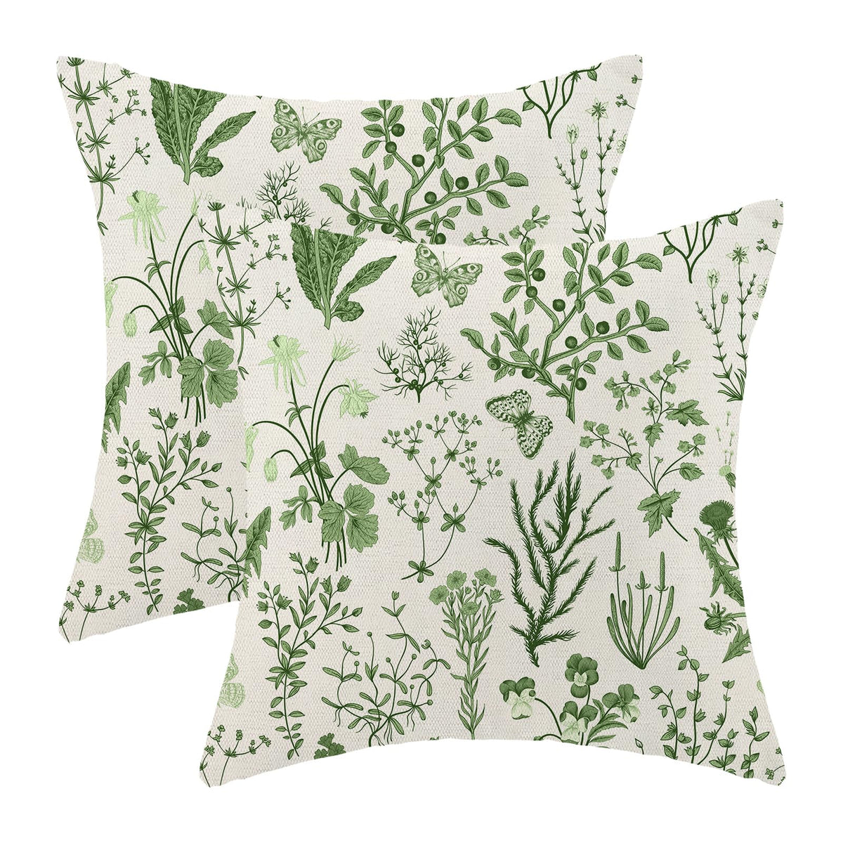 Spring Sage Green Wild Flower Pillow Covers 18x18 Set of 2