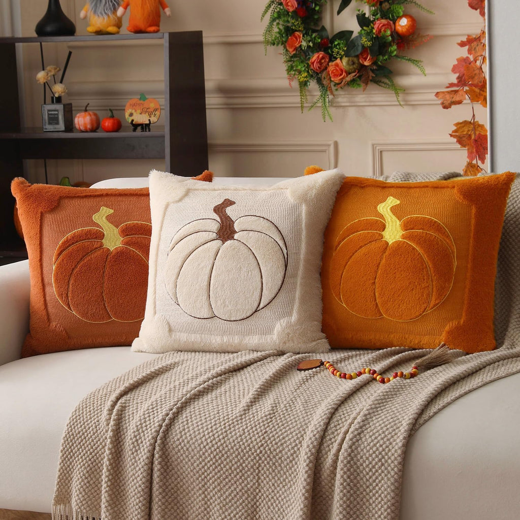 Allorry Fall Pillow Covers 18x18 2 Pack Beige Pumpkin Home Decor PT010A18