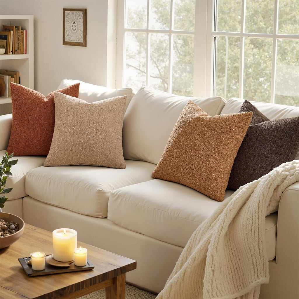 MIULEE Fall Decorative Boucle Throw Pillow Covers 18x18 Rustic Set of 4