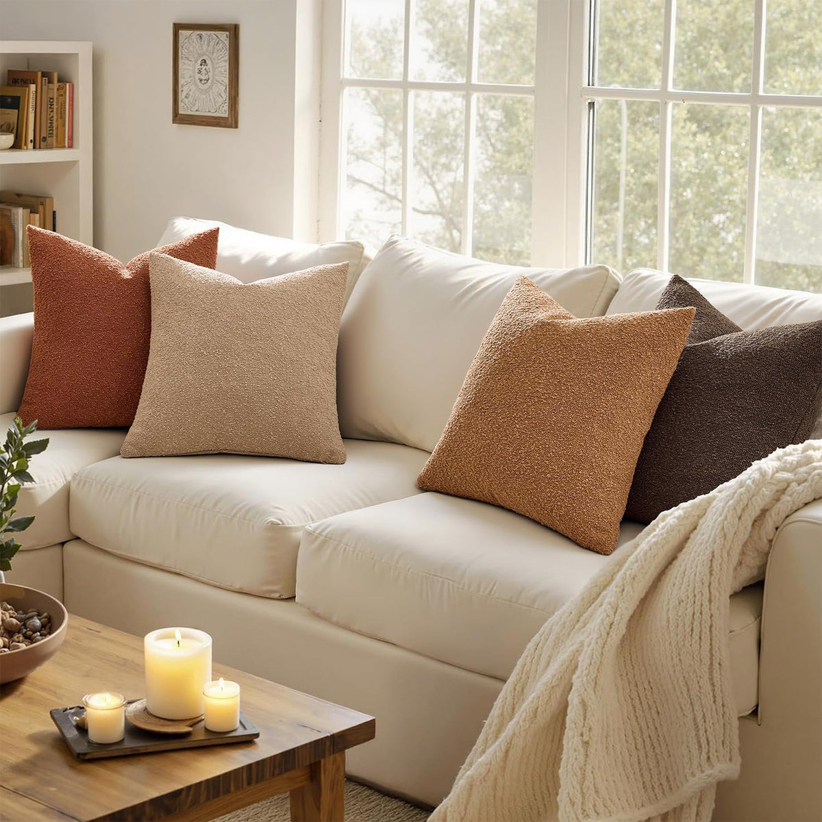 MIULEE Fall Decorative Boucle Throw Pillow Covers 18x18 Rustic Set of 4