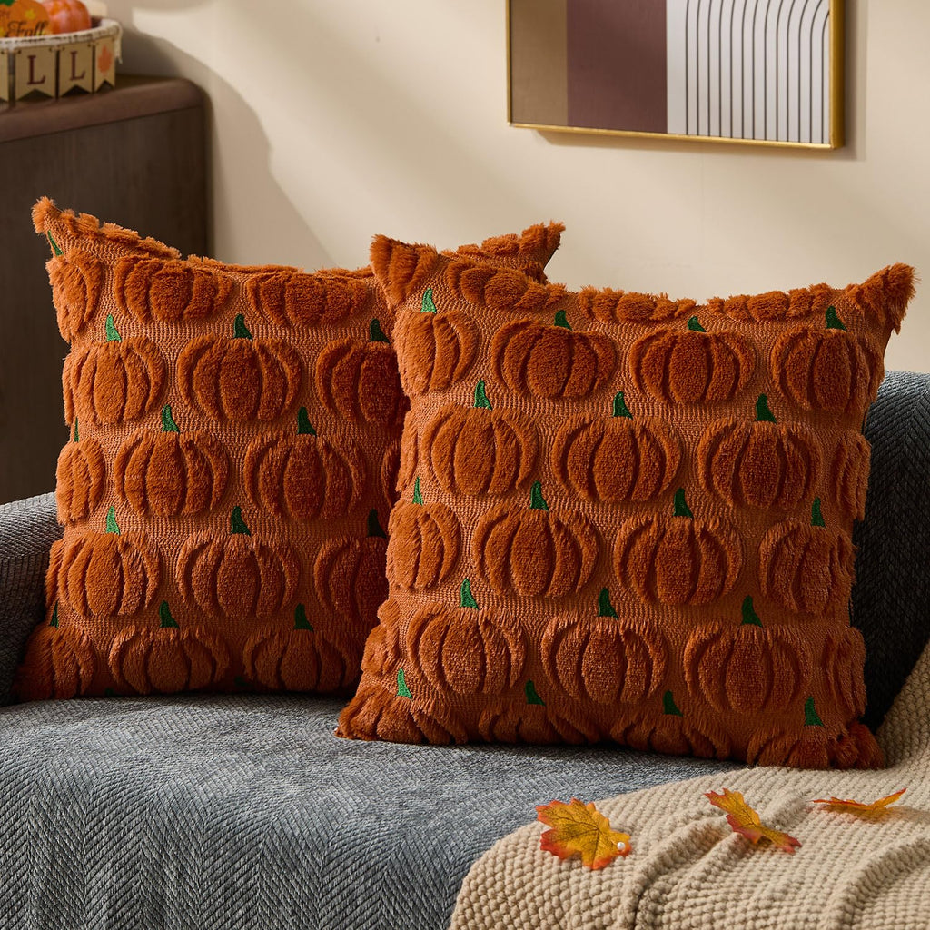 DFXSZ Fall Pillow Covers 18x18 2Pcs Rust Pumpkin Fall Decorations for Home