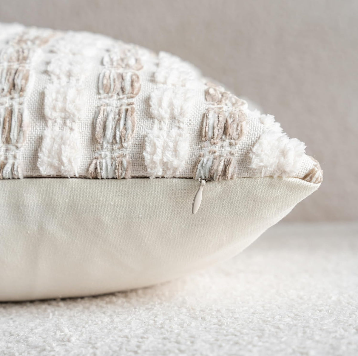 Caflife Beige Striped Chenille Boho Throw Pillow Covers 18x18 Inch Set of 2