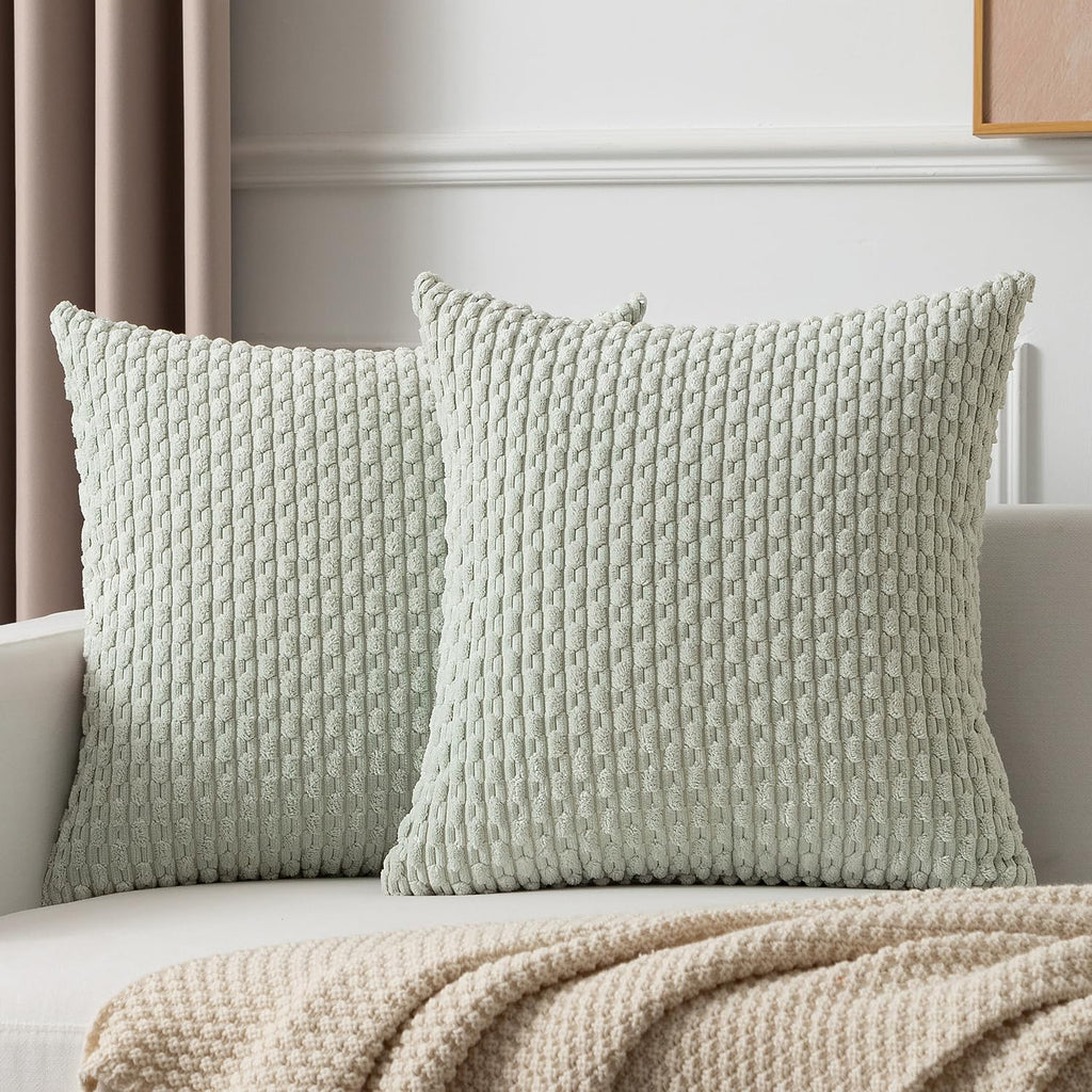 Kevin Textile Soft Corduroy 18x18 Inch Pillow Covers 2 Pack, Sage Green