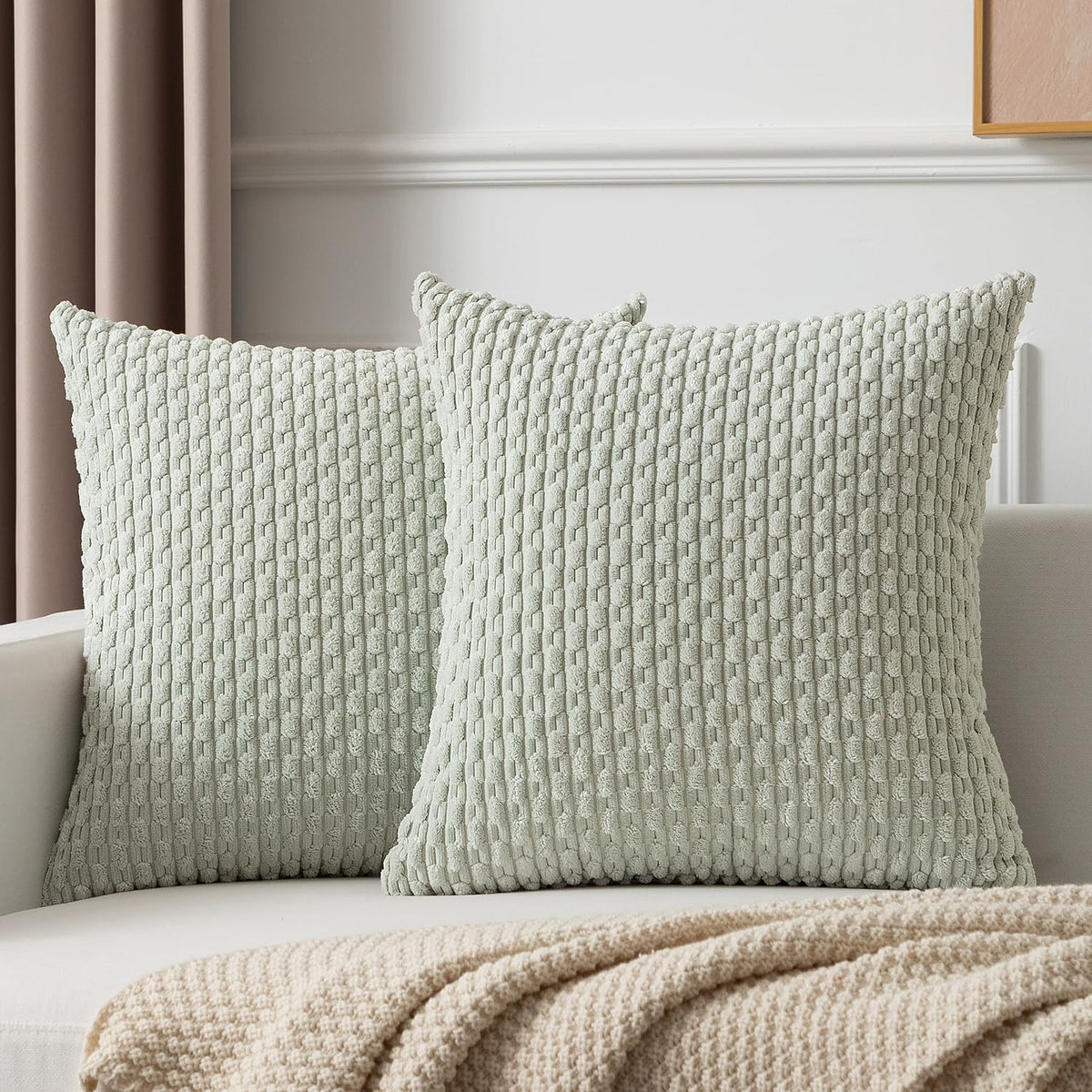 Kevin Textile Soft Corduroy 18x18 Inch Pillow Covers 2 Pack, Sage Green