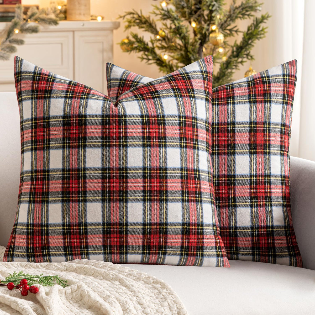 MIULEE Fall Plaid Pillow Covers Scottish Tartan 18x18 Brown