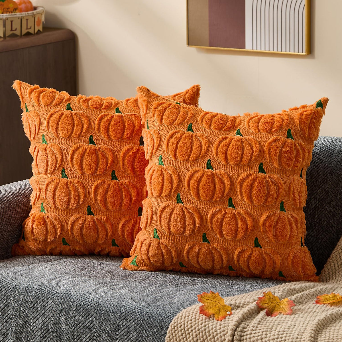 DFXSZ Fall Pillow Covers 18x18 2Pcs Rust Pumpkin Fall Decorations for Home