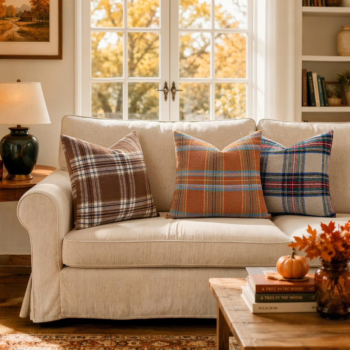 MIULEE Fall Plaid Decorative Pillow Covers Set of 2 20x20 Brown