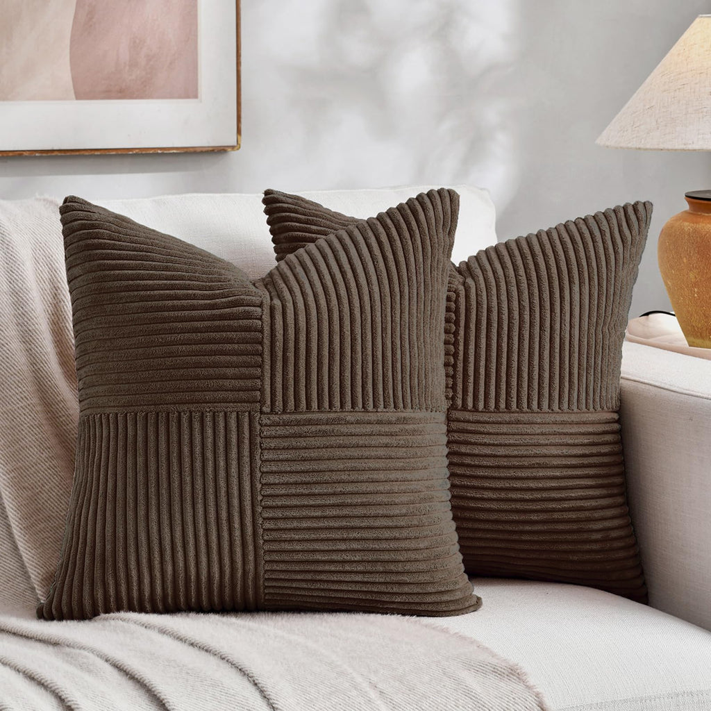 Fancy Homi 2 Packs Rust Boho Decorative Throw Pillow Covers 18x18 Inch for Couch Bed Sofa, Farmhouse Fall Home Decor, Soft Corss Corduroy Patchwork Textured Terracotta Accent Cushion Case 45x45 cm