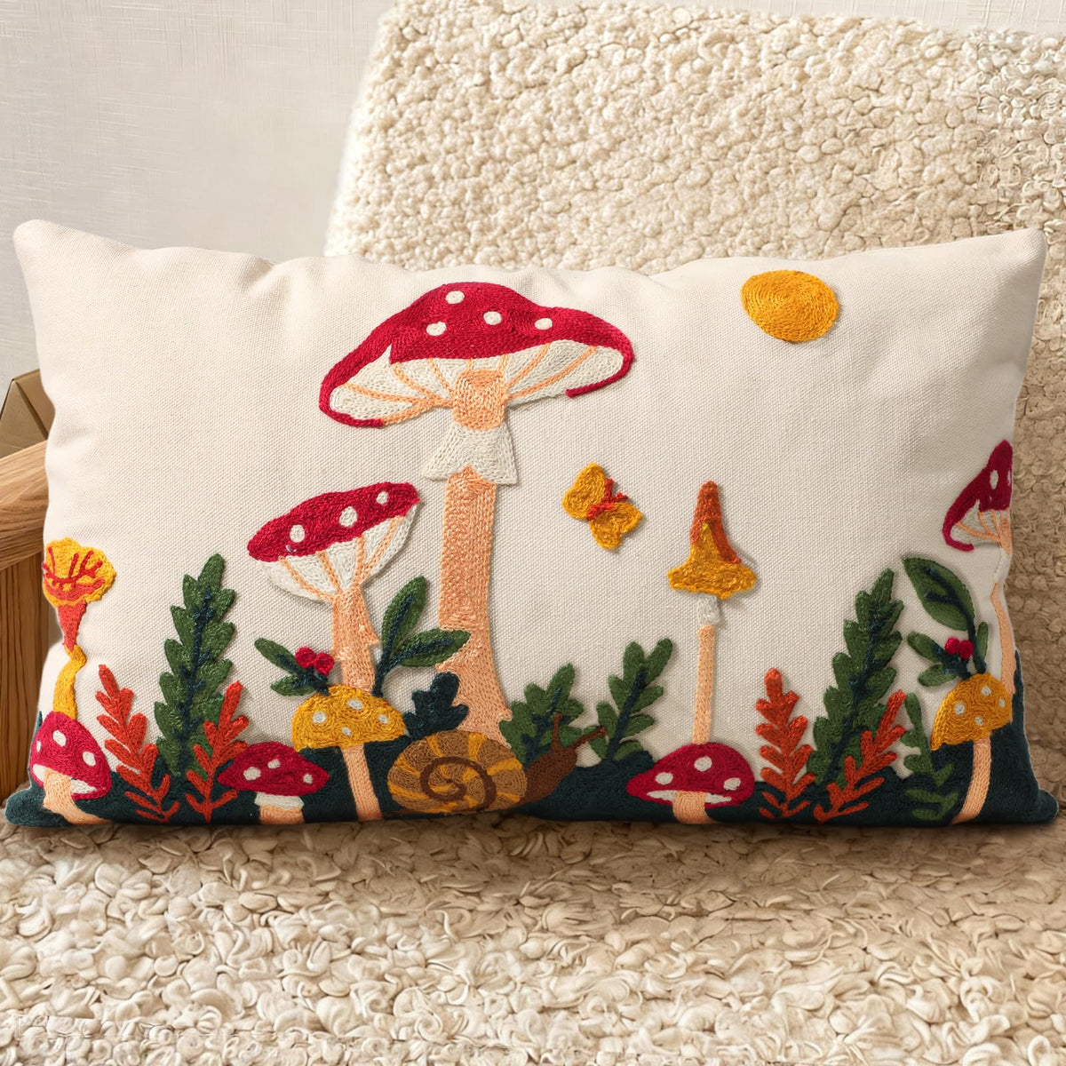 Embroidered Throw Pillow Cover 18x18 Inch, Flower Cluster