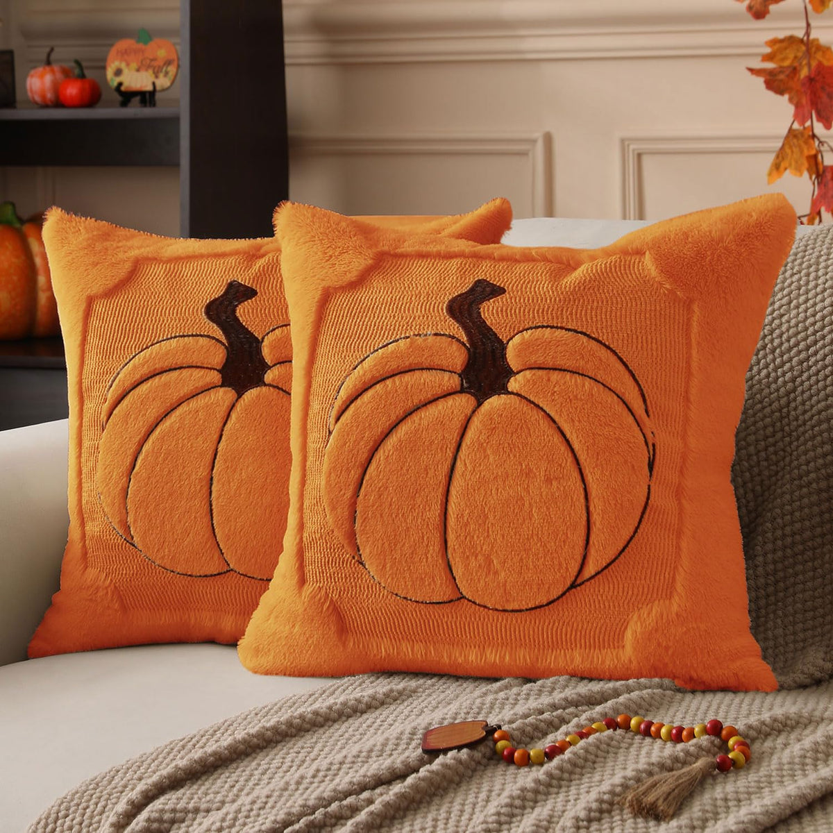 Allorry Fall Pillow Covers 18x18 2 Pack Beige Pumpkin Home Decor PT010A18