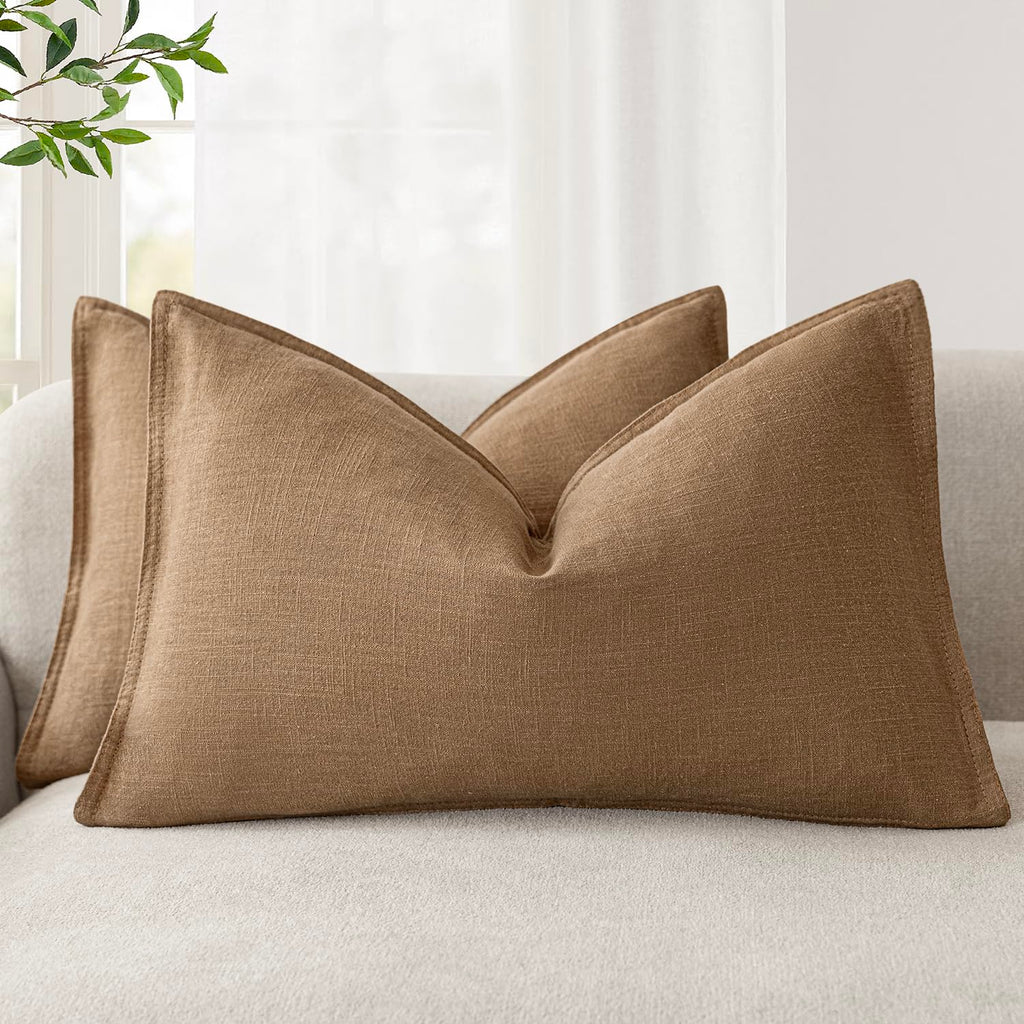 Foindtower Linen Solid Decorative Throw Pillow Covers 20x20 Natural Beige