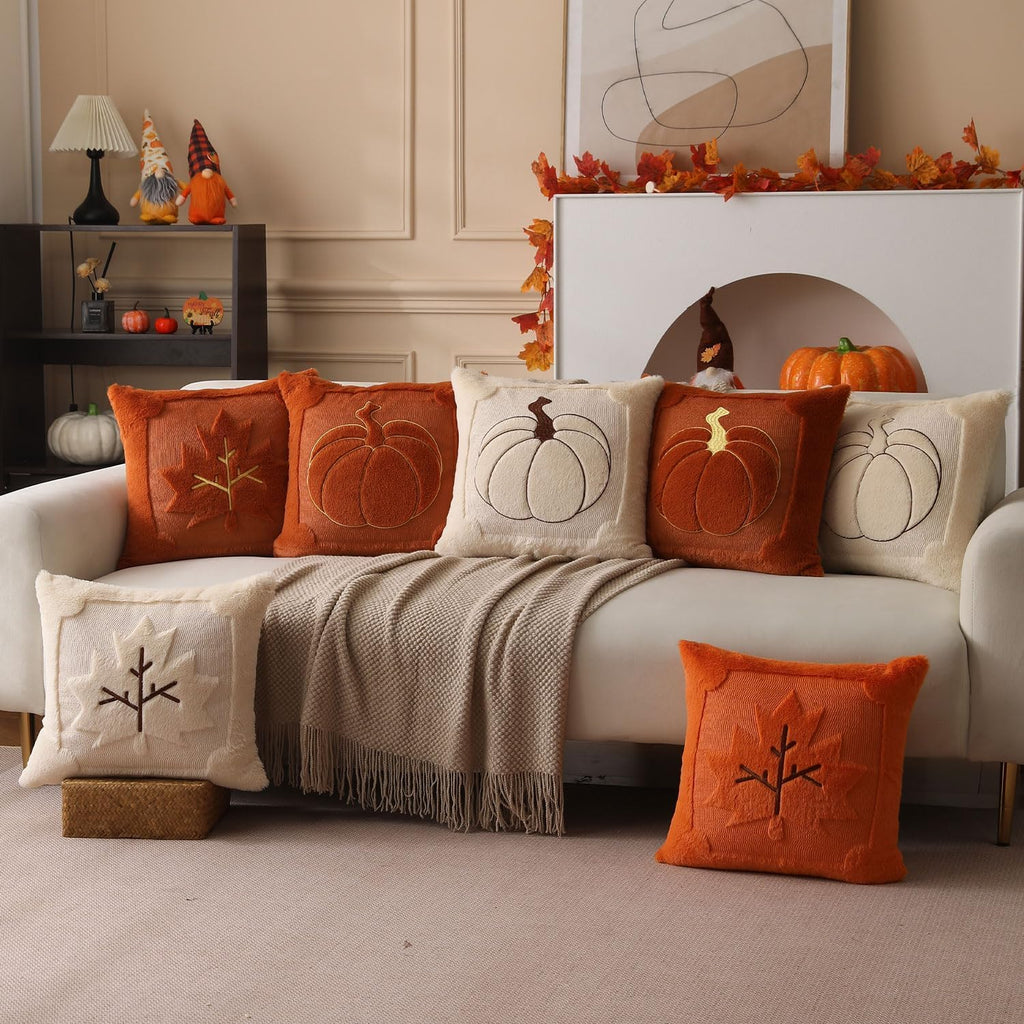 Allorry Fall Pillow Covers 18x18 2 Pack Beige Pumpkin Home Decor PT010A18