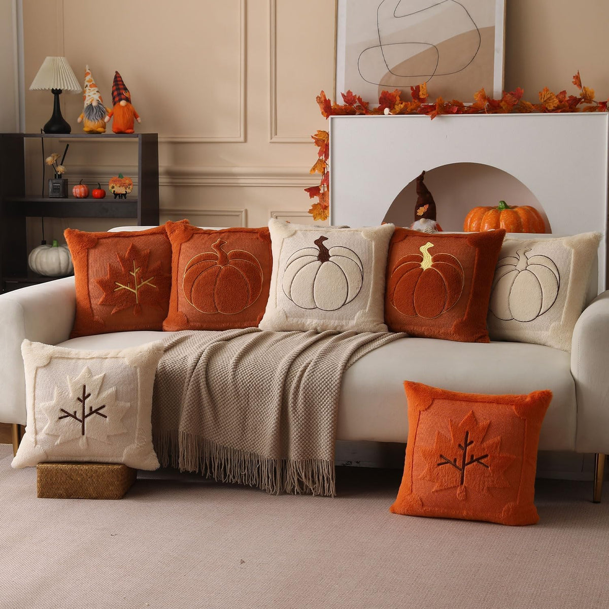 Allorry Fall Pillow Covers 18x18 2 Pack Beige Pumpkin Home Decor PT010A18