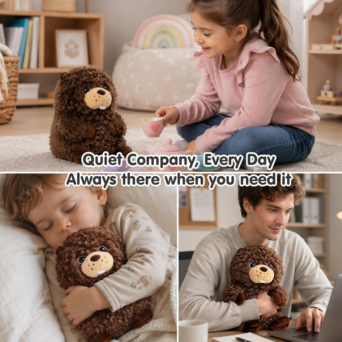 Curly Beaver Stuffed Animal Cute Squishy Plush Toy for Kids 9.8''