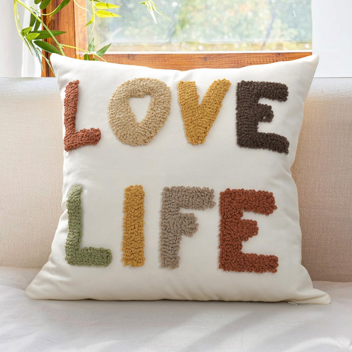 Boho Pillow Covers 18X18 Inch Boho Tufted Throw Pillow Covers Decorative Tassels Cushion Cover Farmhouse Pillow Case for Couch Sofa Bed Living Room Bedroom, Green