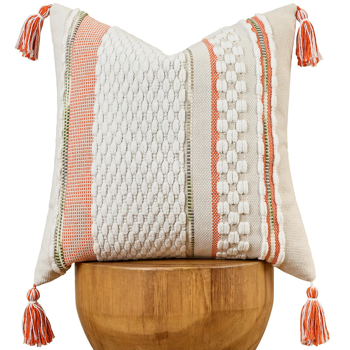 AmHoo Set of 2 Chenille Striped Textured Boho Throw Pillow Covers Aesthetic with Tassels Woven Decorative Pillow Case for Couch Bed Sofa Bedroom Modern Funky 18 x 18-Inch Brown