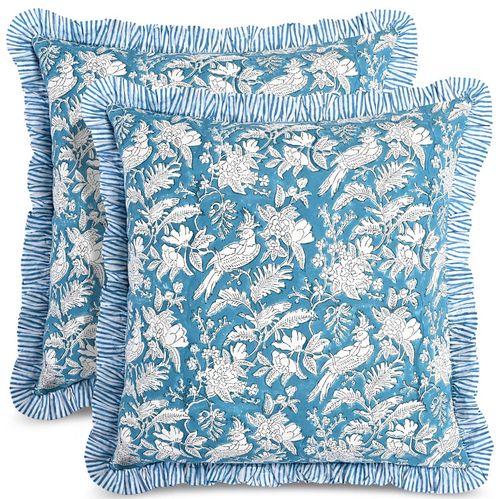 CPC Block Print Ruffle Throw Pillow Cover Emerald Green 20"x20", Pack of 2