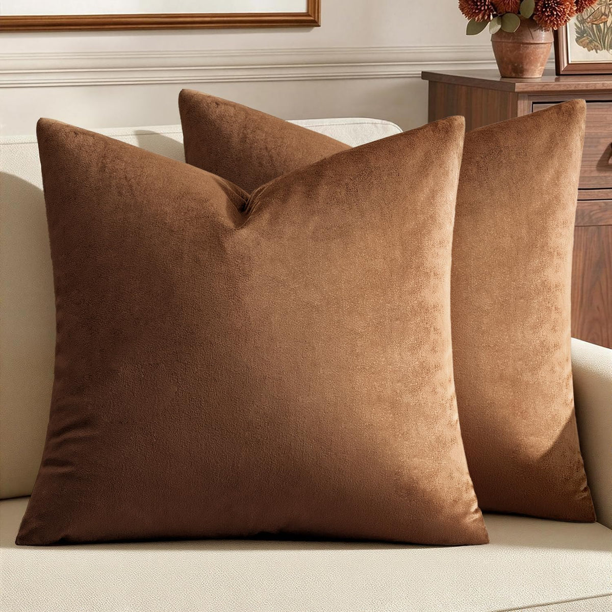 MIULEE Velvet Fall Throw Pillow Covers 20x20 Inch Pack of 2 Burnt Orange